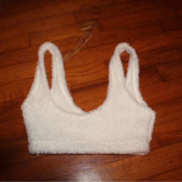 PINK White Fuzzy Crop Top - Picture 1 of 2